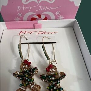 Betsey Johnson Multicolor Beaded Gingerbread Earrings Dangle NWT